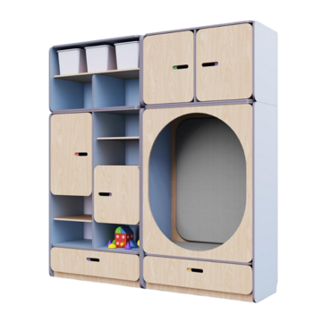 Детская стенка с местом для хранения и овальной зоной отдыха из коллекции «НЕГА» (цвет голубой) - «globural.ru» - Воткинск